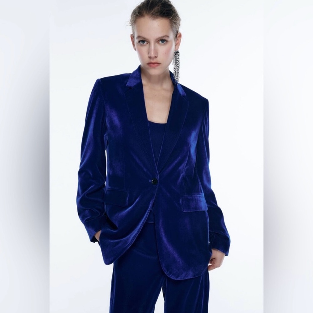 NWT ZARA Suit- Blue Velvet Women Jacket & Pants